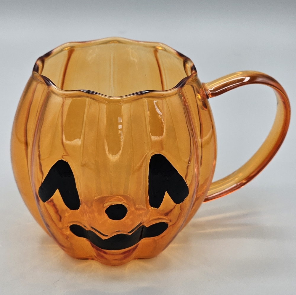 Hyde & Eek Boutique‎ Glass Scalloped Jack-o-lantern Pumpkin Mug Cup Halloween